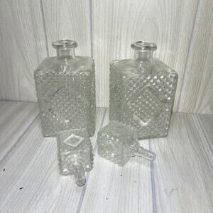 Vintage 1960s Diamond Cut Glass Whisky Decanters Bourbon Scotch Barware